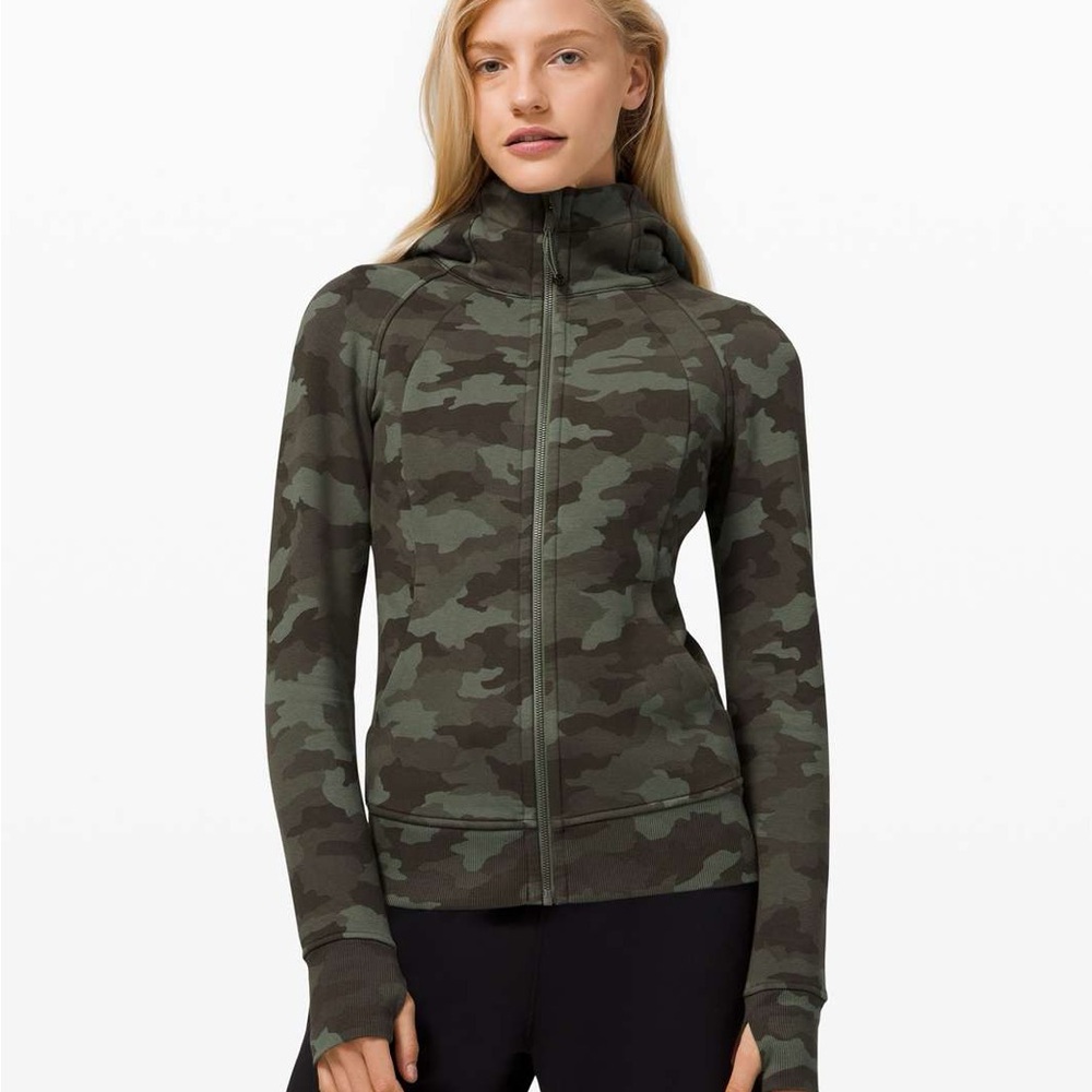 Lululemon Scuba Full Zip Camo Green Hoodie - size 8